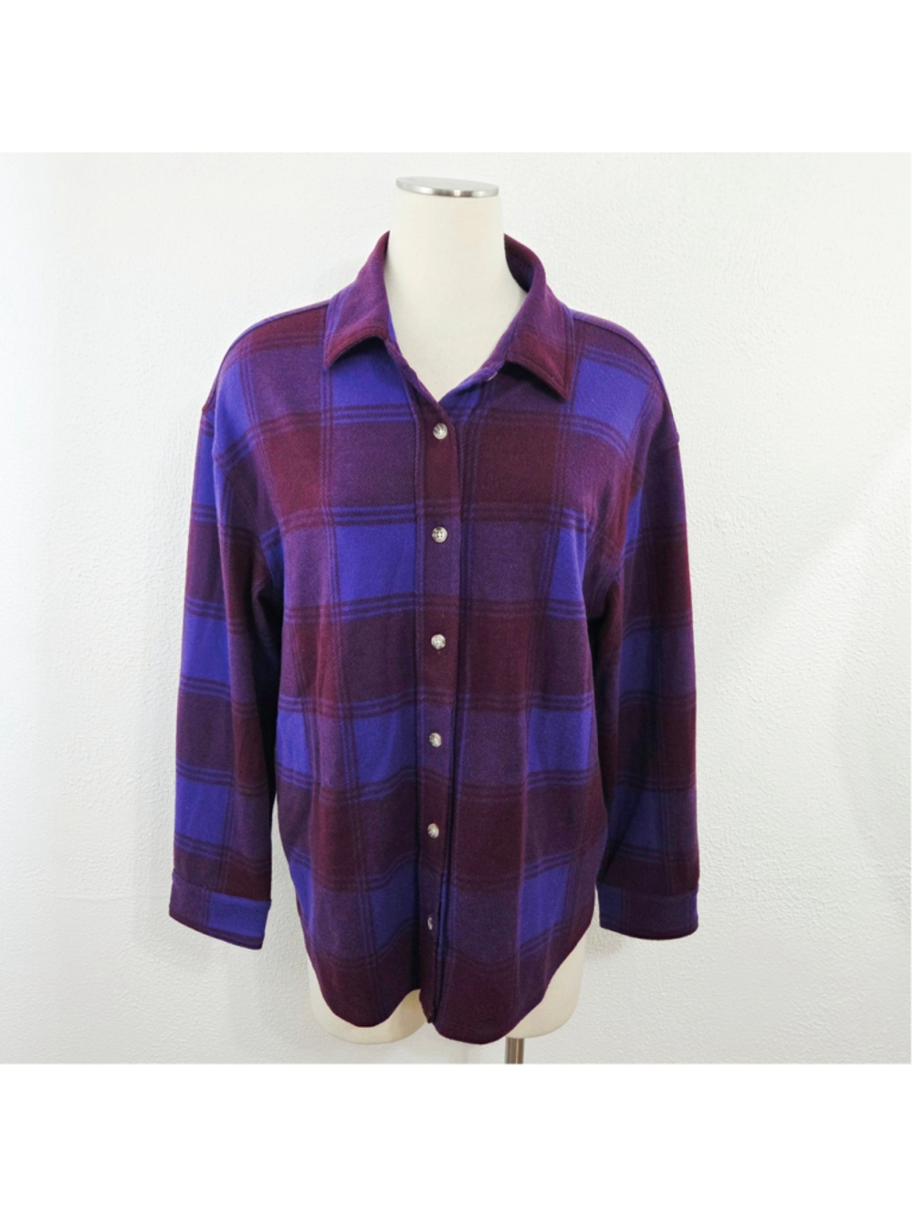 C&C purple plaid flannel button down shirt port royale spectrum women medium NWT